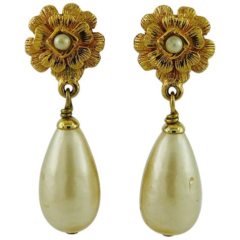 chanel clip-on earrings vintage|Vintage Chanel pearl drop earrings.